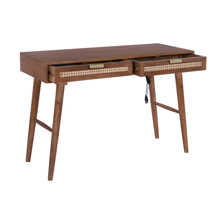 Atlas Cane Mid-Century Desk with Built-in Power, Walnut