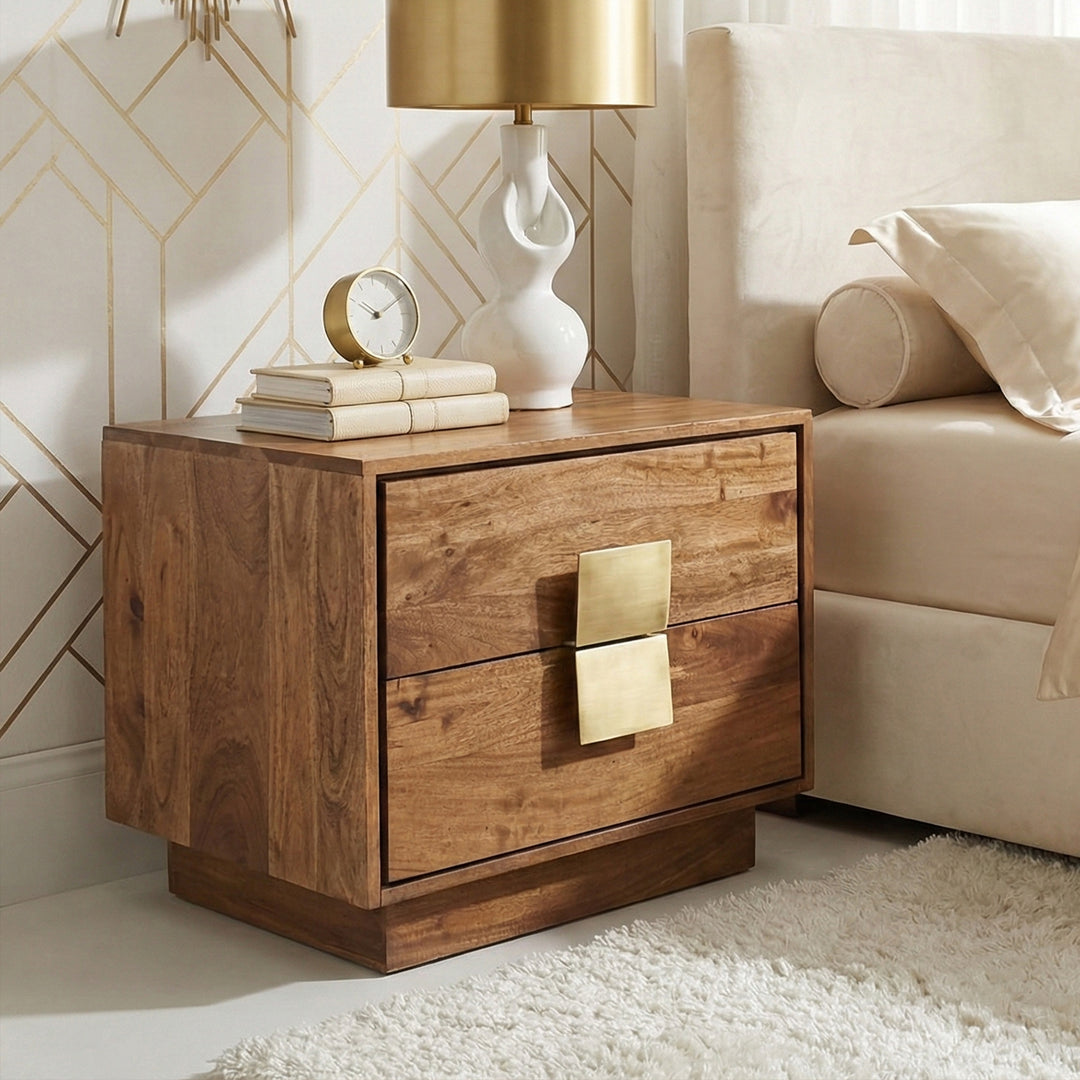 Brown/ Brass Two Drawer Night Stand