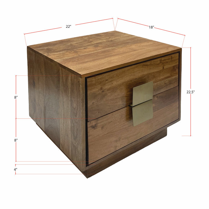 Brown/ Brass Two Drawer Night Stand