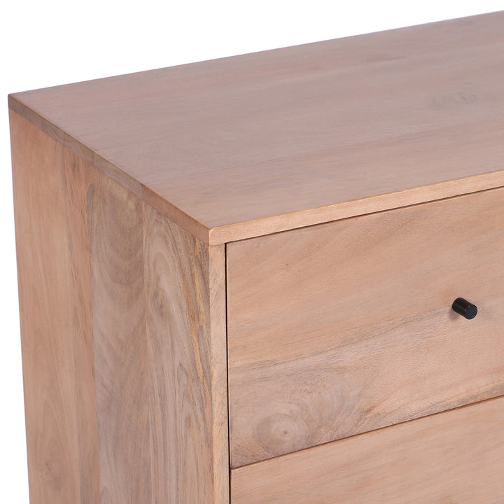 Mid-Century Modern 60-Inch Natural Wood Sideboard with Slatted Sliding Doors