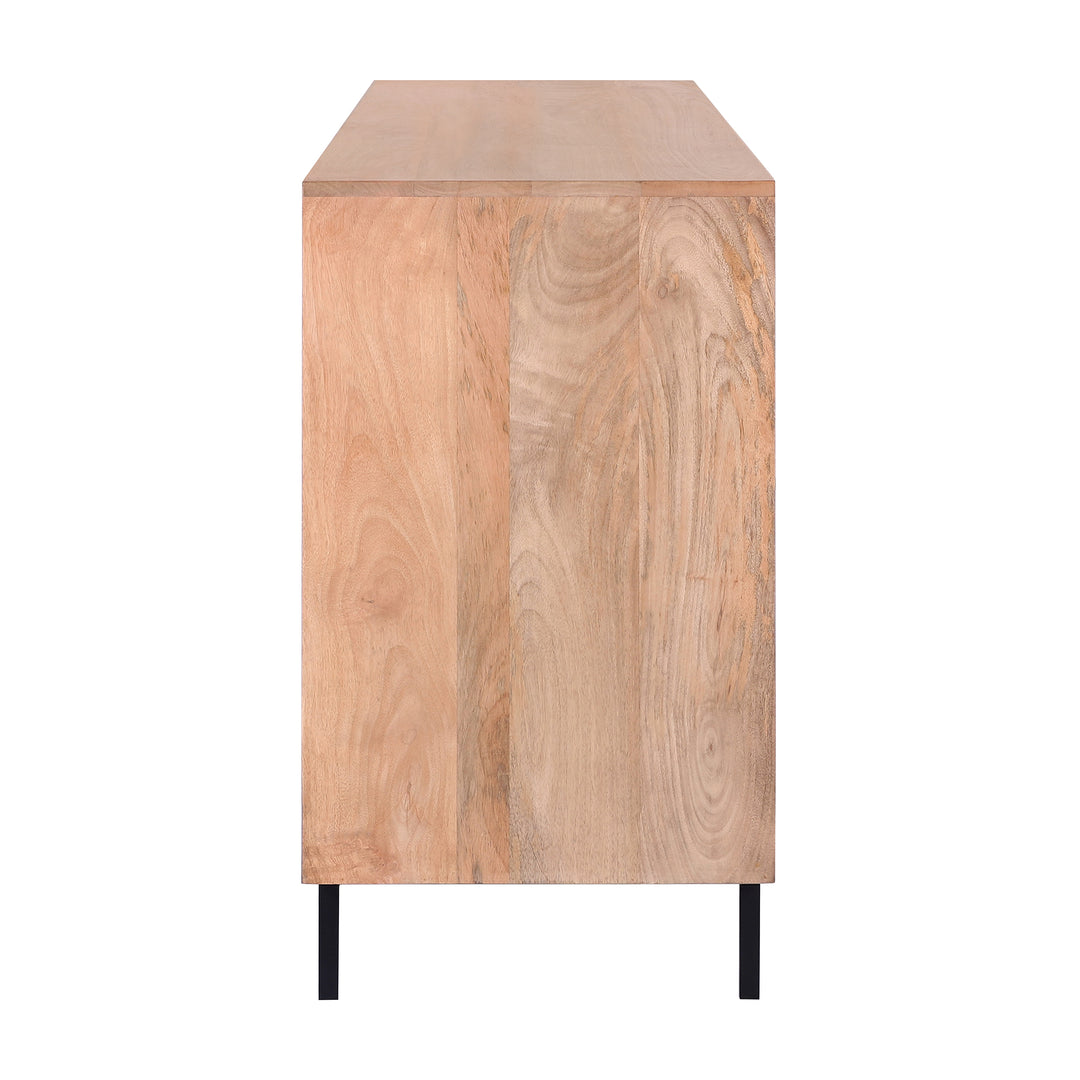 Mid-Century Modern 60-Inch Natural Wood Sideboard with Slatted Sliding Doors