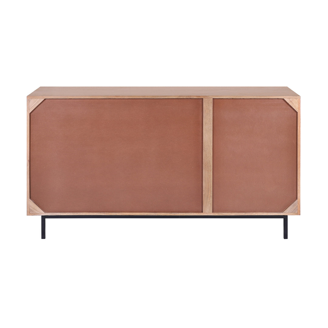 Mid-Century Modern 60-Inch Natural Wood Sideboard with Slatted Sliding Doors