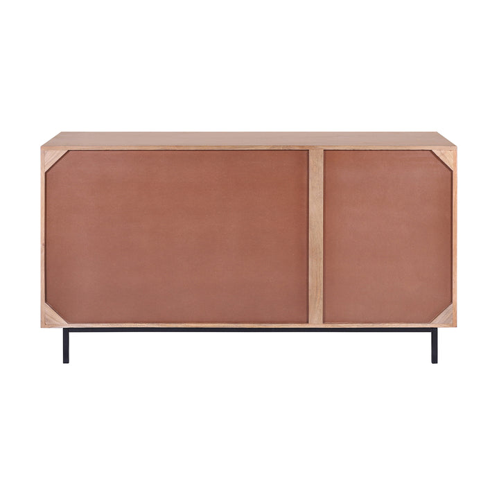 Mid-Century Modern 60-Inch Natural Wood Sideboard with Slatted Sliding Doors