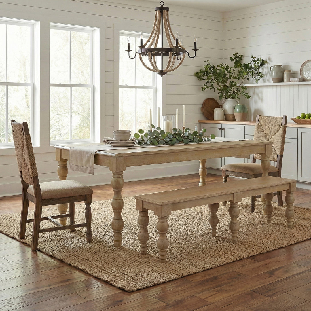 French Country 84" Rectangular Dining Table, Natural-Rustic White