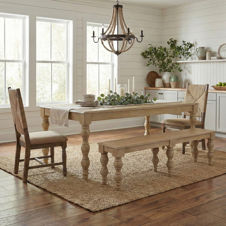 French Country 84" Rectangular Dining Table, Natural-Rustic White