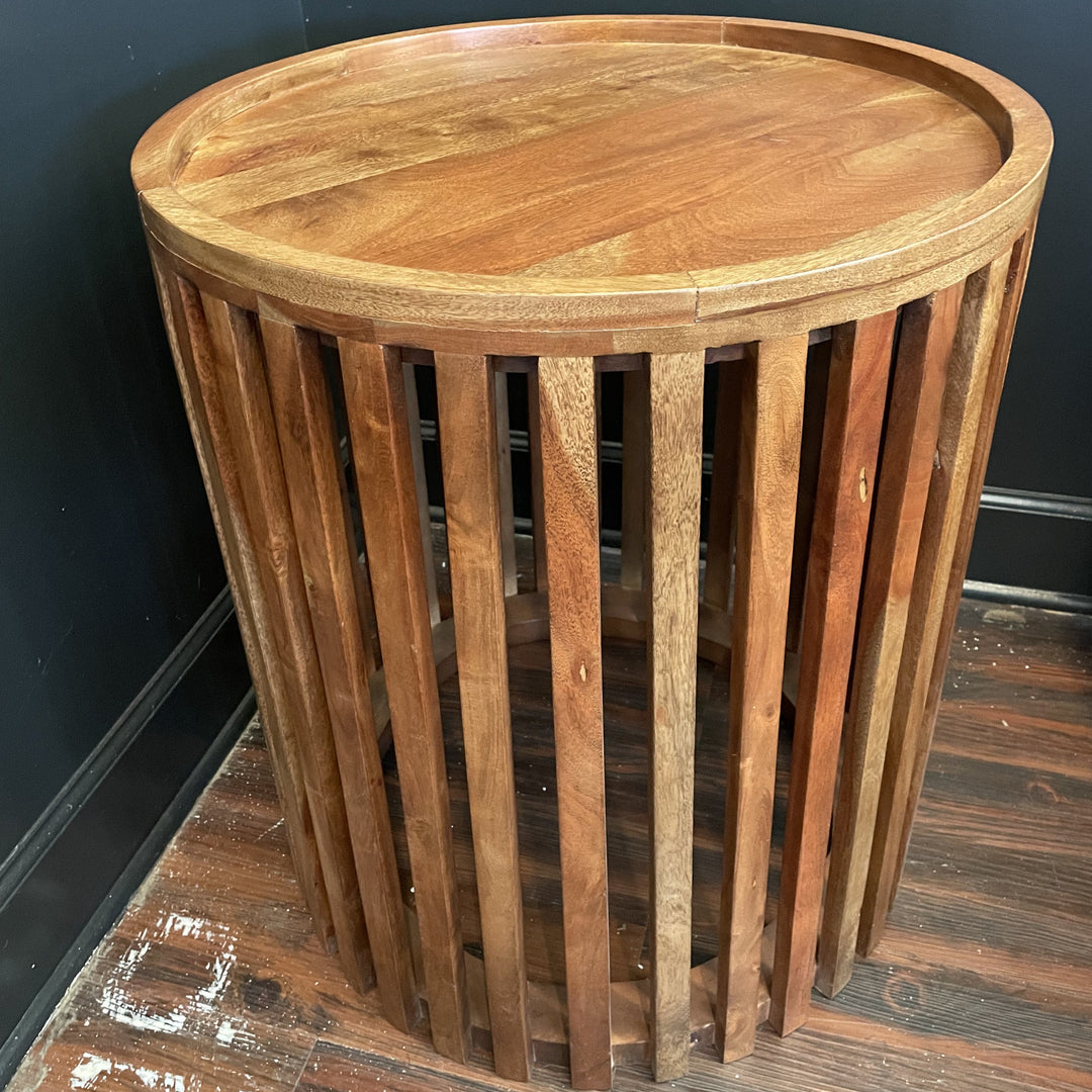 Round Wood Slat Side Table - Sample