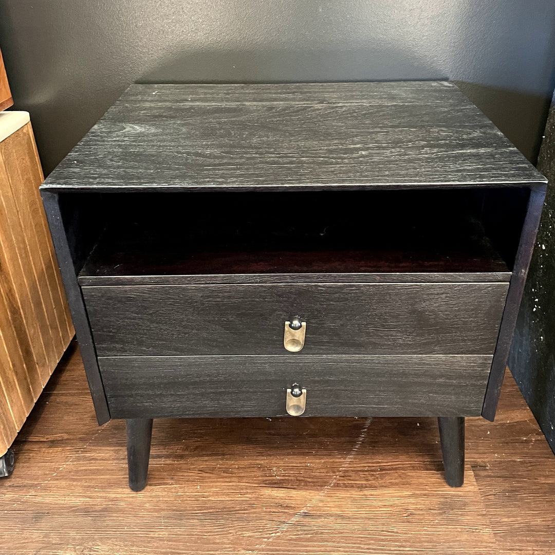 Black 2 Drawer Open Shelf Bedside Table - Sample