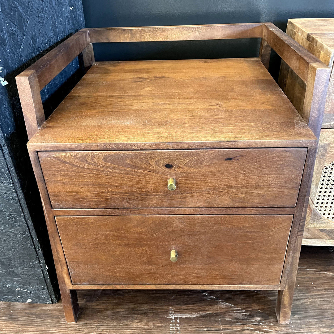 Brown 2 Drawer Open Shelf Bedside Table - Sample