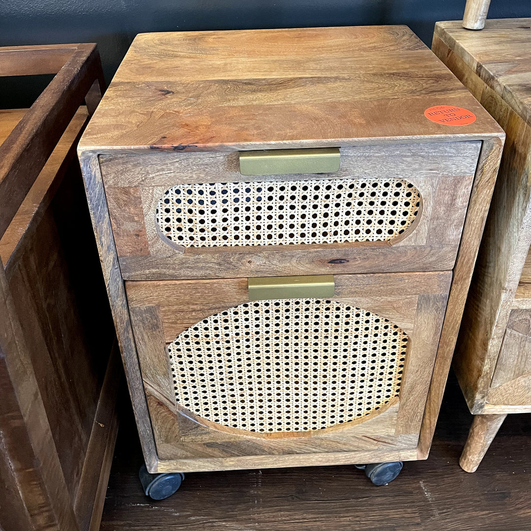 Cane Two Drawer With Roller Legs - Sample